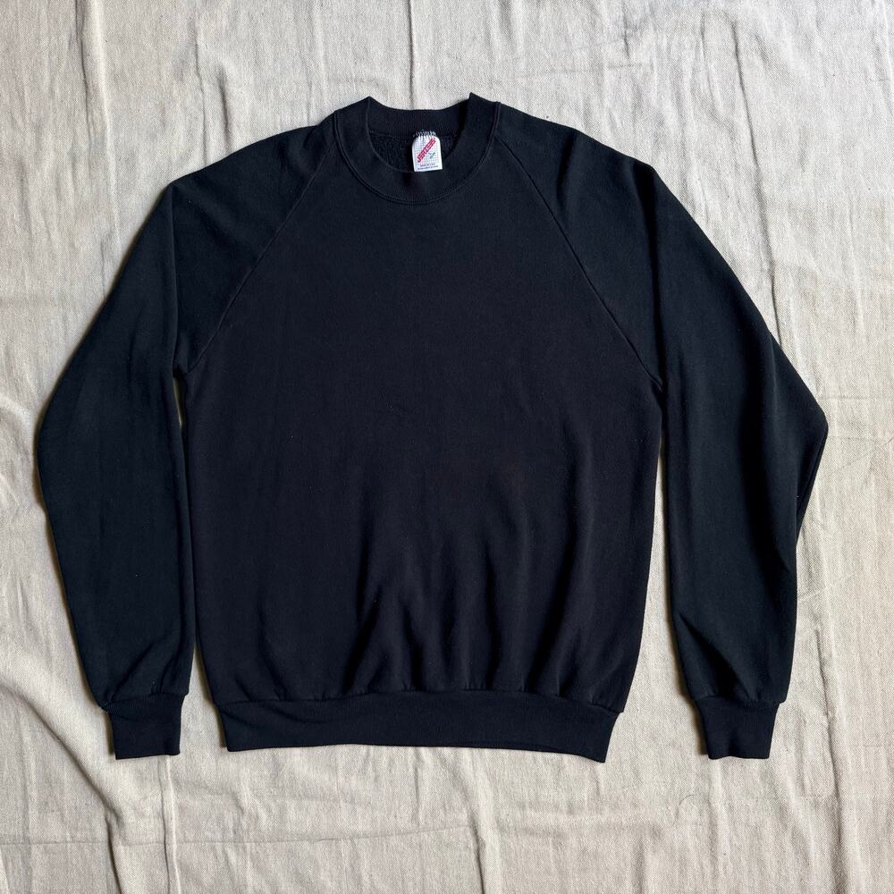 Vintage 80s 90s Jerzees Sweatshirt Mens L Black Crewneck Raglan USA Russell Corp
